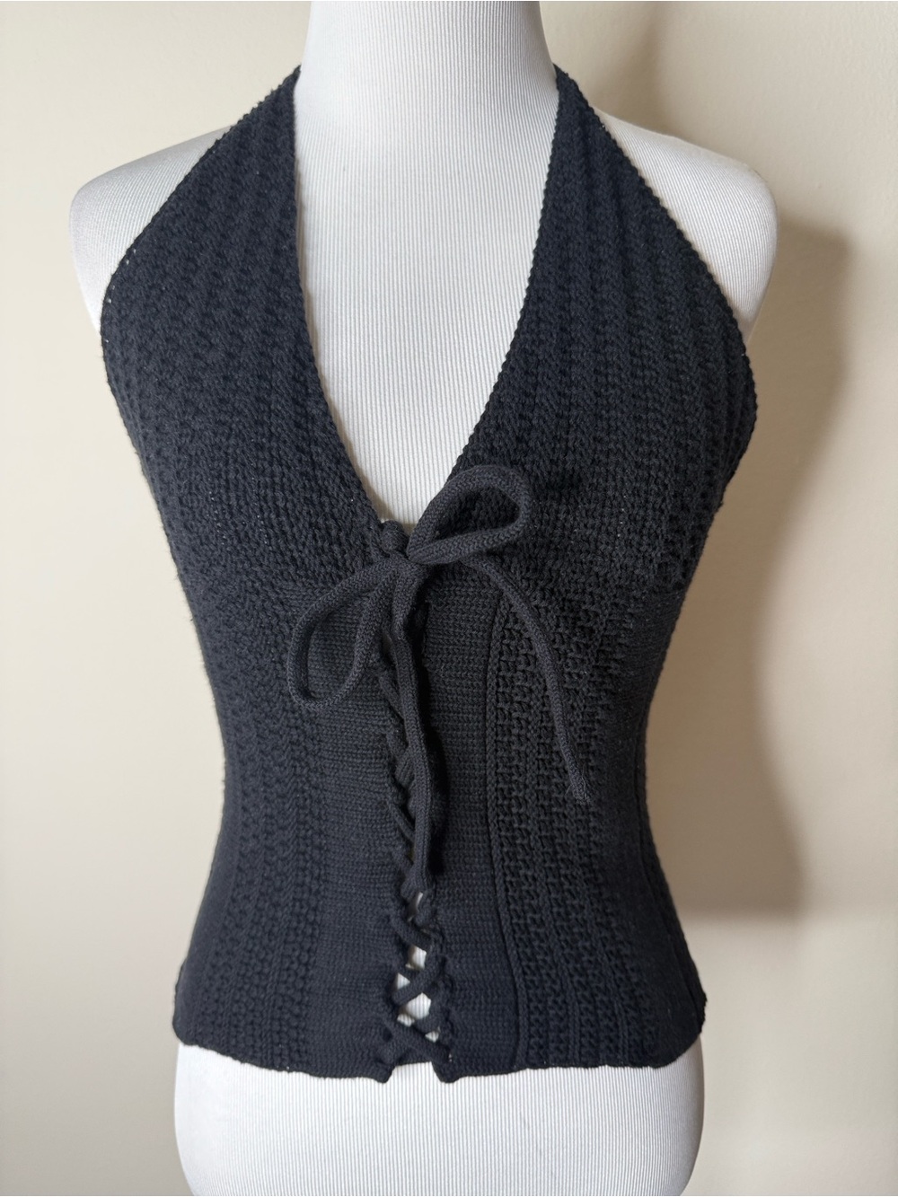 Black Western Bohemian Crochet Lace Up Forever 21 Halter Top